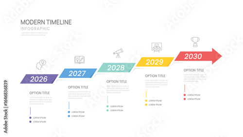 5 Steps Business infographic timeline year arrow design template. Business milestone and strategy presentation.Vector illustration.