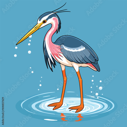 Colorful Heron Vector Illustration Wildlife Bird Watching Animal Illustration For Childrens Books And Educational Materials Conservation Awareness