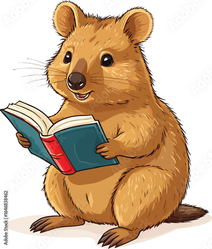 Cartoon Quokka Reading A Book Education Concept Illustration For Childrens Books Cute Mascot Back To School