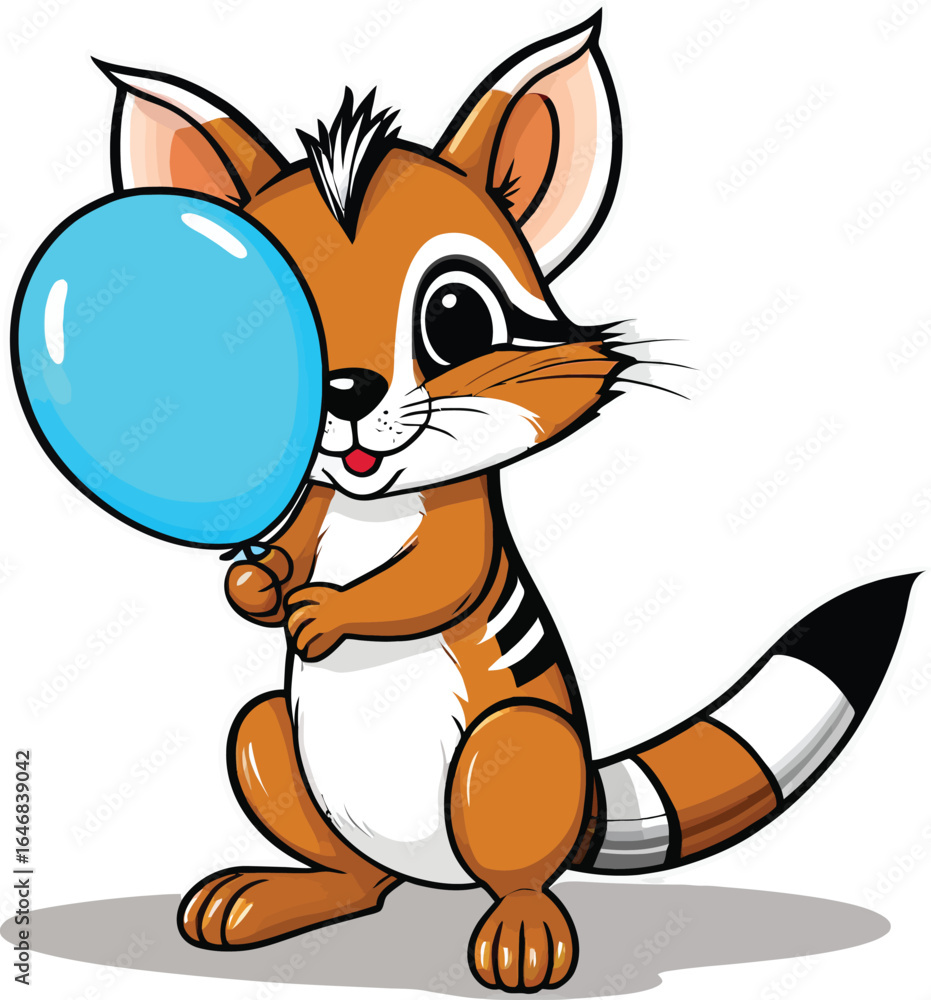 Obraz premium Cute Cartoon Animal Illustration Adorable Striped Creature Holding A Blue Balloon For Childrens Books Birthday Cards And Animated Content