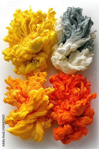 Four swirling, colorful ink clouds against white