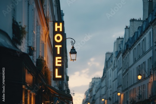 Parisian hotel sign at twilight (1)