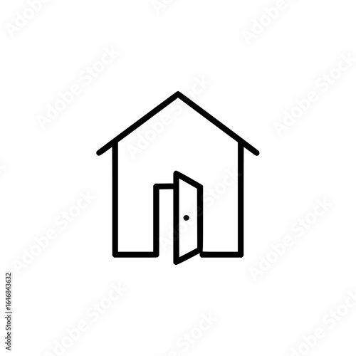 Outline icon of house with open door in minimalistic design  