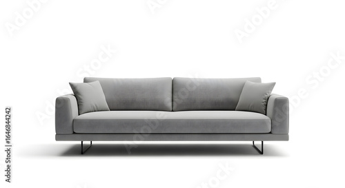 Modern Gray Fabric Sofa With Two Pillows Isolated Transparent Background Front View