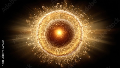 Golden zygote, surrounded by light