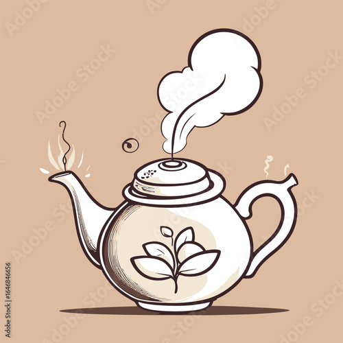 Elegant Cartoon Teapot Illustration Steaming Tea Design For Beverage Concepts Culinary Art And Relaxing Moments In A Modern Vector Style On A Warm Background