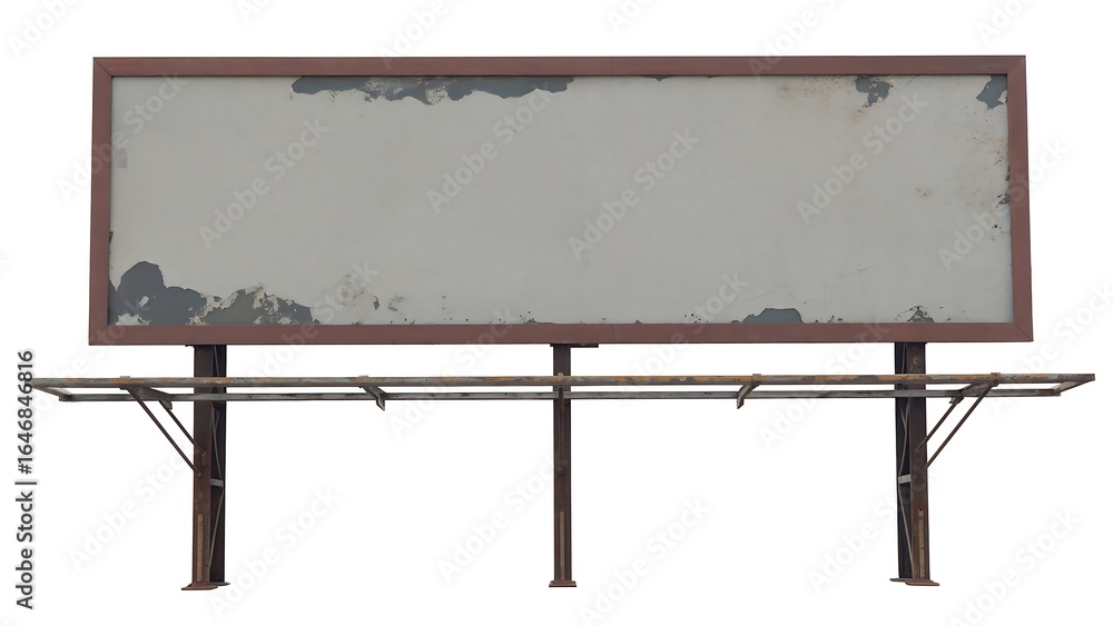 Obraz premium Old and weathered roadside billboard with rusty frame isolated on white background