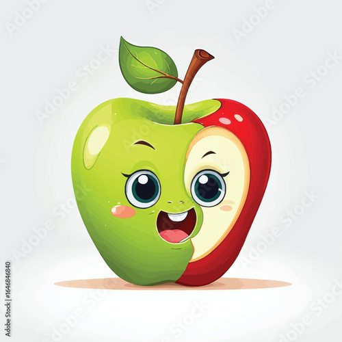 Cute Cartoon Apple Character With Smiling Face Half Eaten Whimsical Illustration For Childrens Books Educational Materials And Healthy Food Promotion In A Cheerful Vector Style