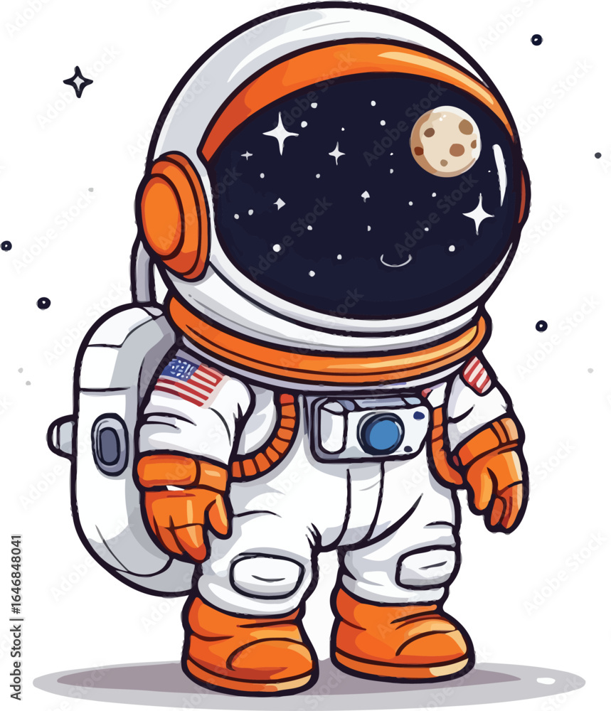 Obraz premium Adorable Cartoon Astronaut Exploration And Adventure Await Whimsical Illustration For Childrens Books Educational Material And Space Themed Decorations