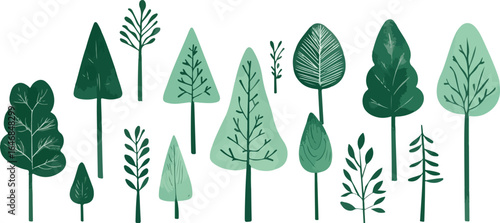 Watercolor Green Trees Border Illustration on White Background for Design