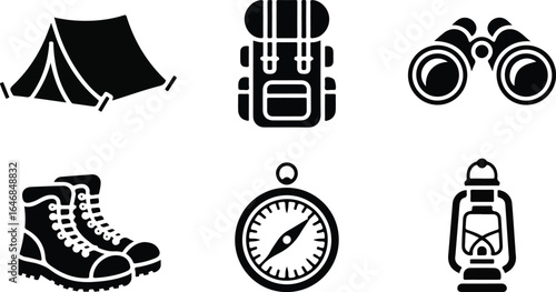 Black Silhouette Icons for Outdoor Adventure