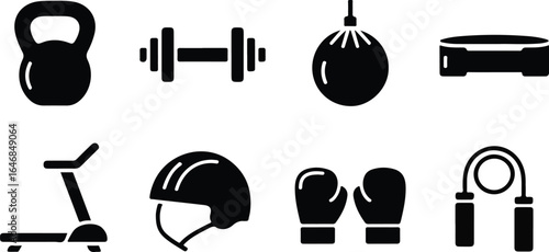 Gym and Fitness Equipment Icon Set
