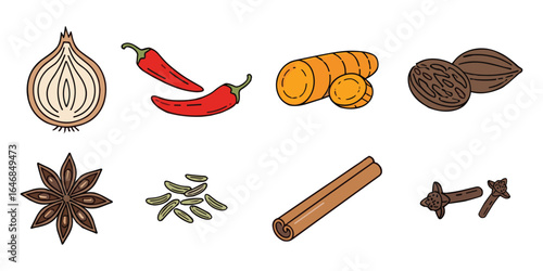 A vibrant selection of aromatic cooking spices and flavorful ingredients for dishes.