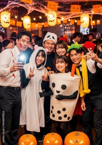 ハロウィン仮装で盛り上がる若者たちのパーティー