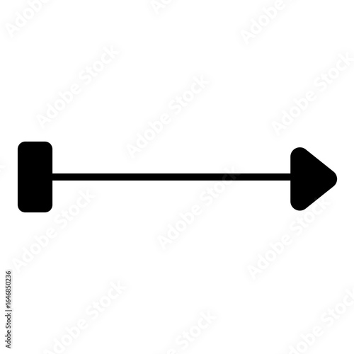 Horizontal indicator featuring a solid rectangle transitioning into a filled arrowhead, suggesting forward progression or a pointed direction.
