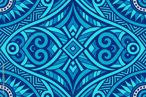 Vibrant blue tribal pattern evokes ancient artistry and modern design for dynamic backgrounds.