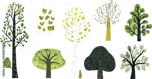 Cute Hand Drawn Tree Seamless Pattern Forest Illustration Nature Background