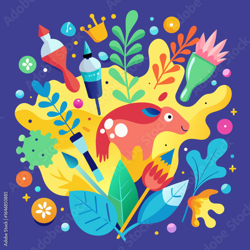 Playful Tapir and Floral Illustration