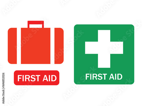 First Aid Icon Set – Medical Emergency Kit and Cross Symbol for Healthcare and Safety