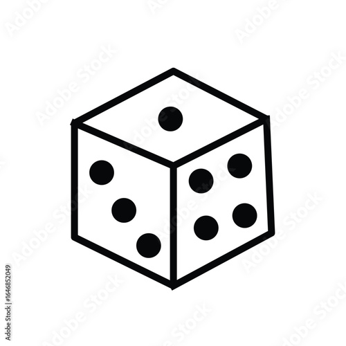 Dice Icon – Black and White Outline Cube for Gaming, Casino, and Board Games