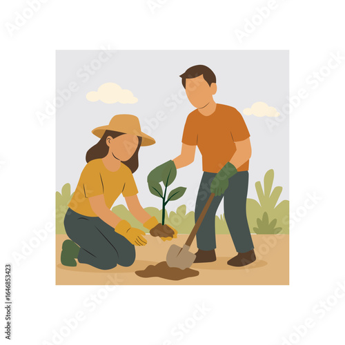Family gardening father and mother