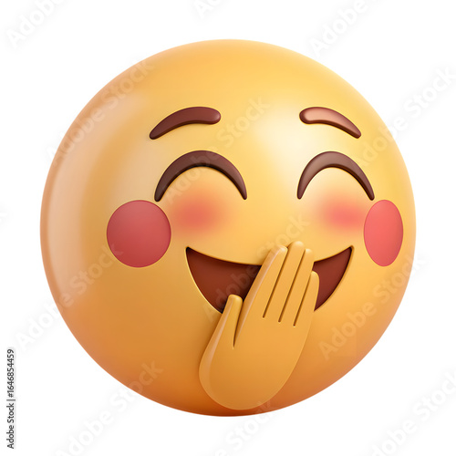 Emoji Laughing: A vibrant, 3D-rendered emoji bursts with contagious joy, covering its mouth to stifle a giggle in a whimsical display of amusement. Capturing the playful essence.