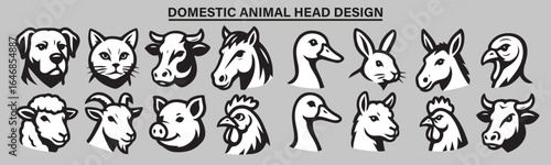 Domestic Animal Head Vector Illustration Collection