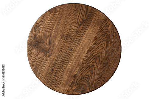 Round wooden cutting board with natural grain texture isolated on transparent background