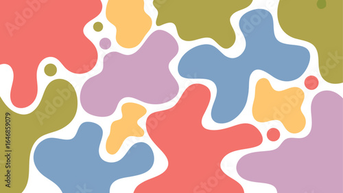 Retro Abstract Background with Colorful Organic Shapes and Ivory Creamy Base Design