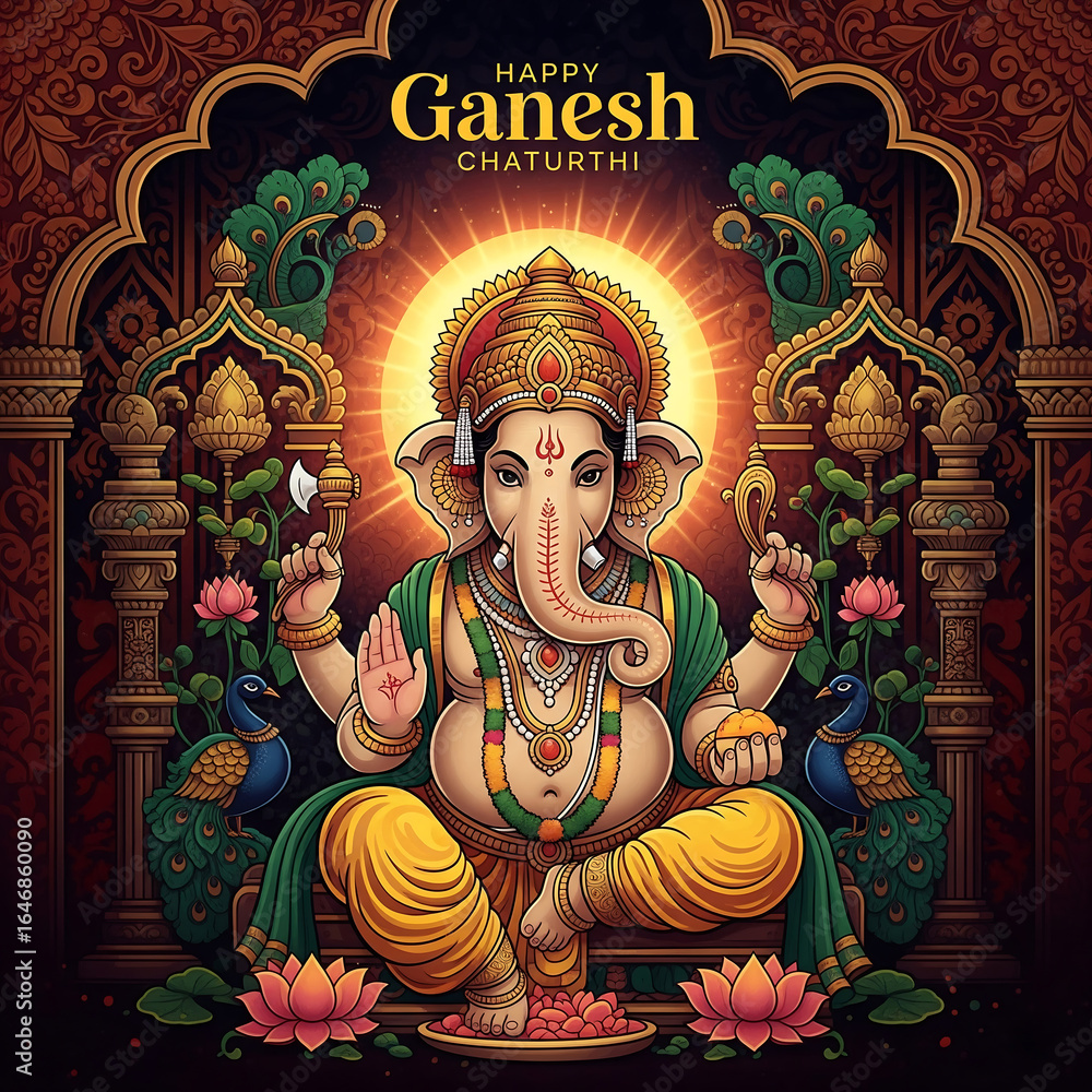 Fototapeta premium Lord Ganesha on a Throne for Ganesh Chaturthi