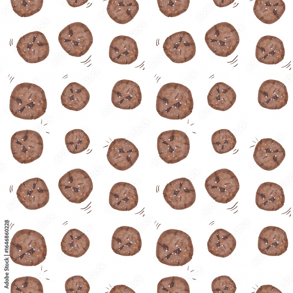 Obraz premium Chocolate soft cookie handdrawn style pattern background