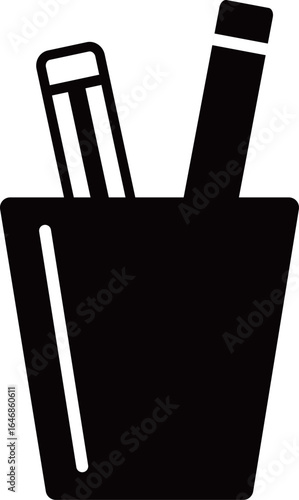 ペンとペン立てのアイコン　モノトーン