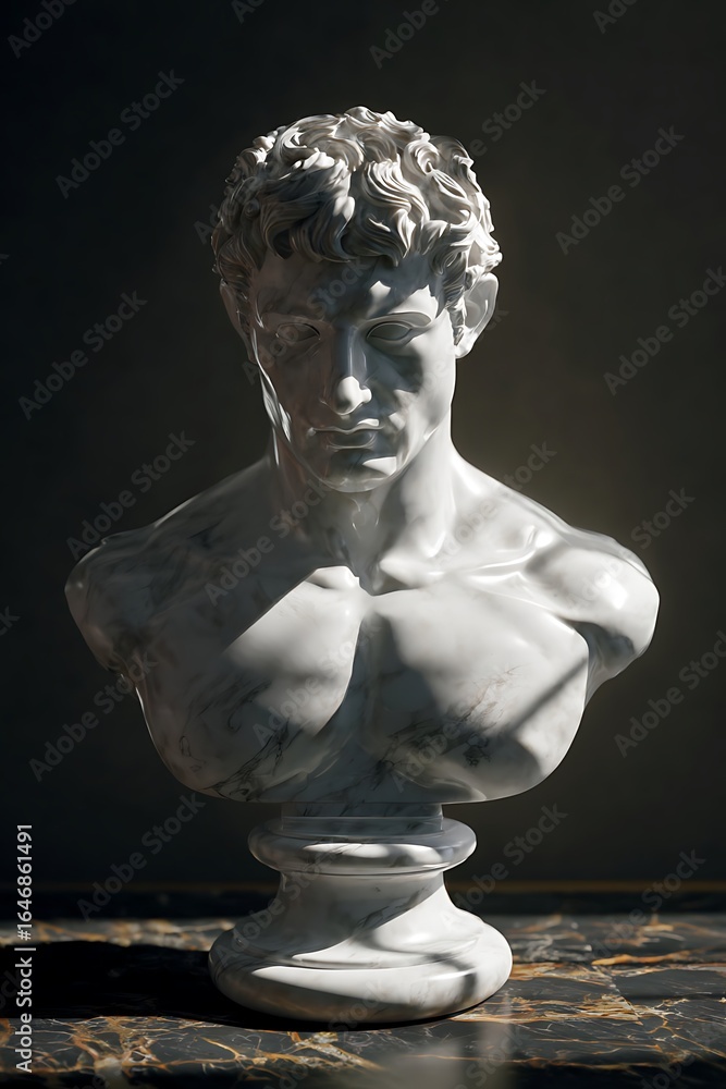 Obraz premium Detailed bust of a man sculpted from light gray marble.