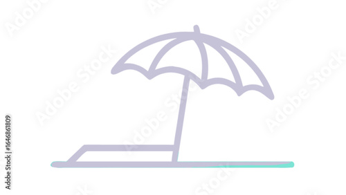 Beach scene with umbrella and lounge chair vector illustration for summer vacation and travel designs