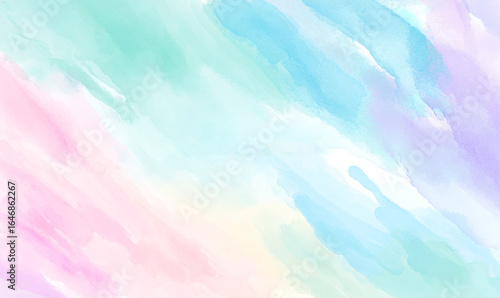 Fondo abstracto de acuarela pastel con trazos suaves y colores degradados: rosa, verde, azul y morado.