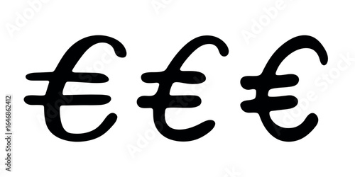 Set of hand drawn euro currency symbol. Brush stroke doodle. Single element for design