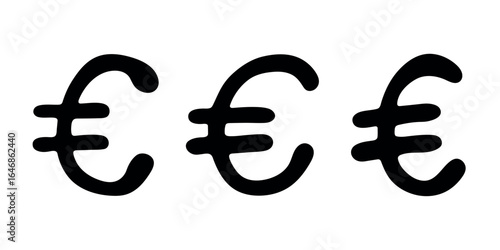 Set of hand drawn euro currency symbol. Brush stroke doodle. Single element for design