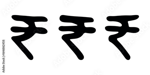 Set of hand drawn rupee currency symbol. Brush stroke doodle. Single element for design