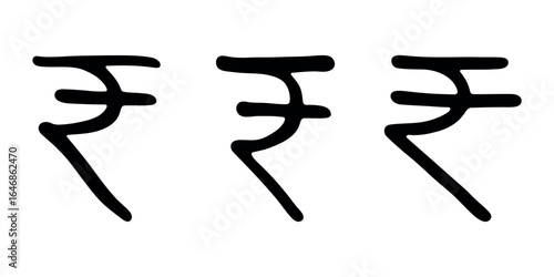 Set of hand drawn rupee currency symbol. Brush stroke doodle. Single element for design