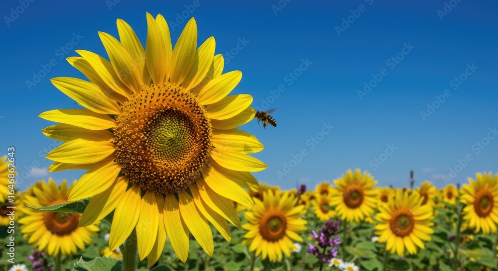 Sunflower field vibrant blue sky Sunflower field vibrant blue sky