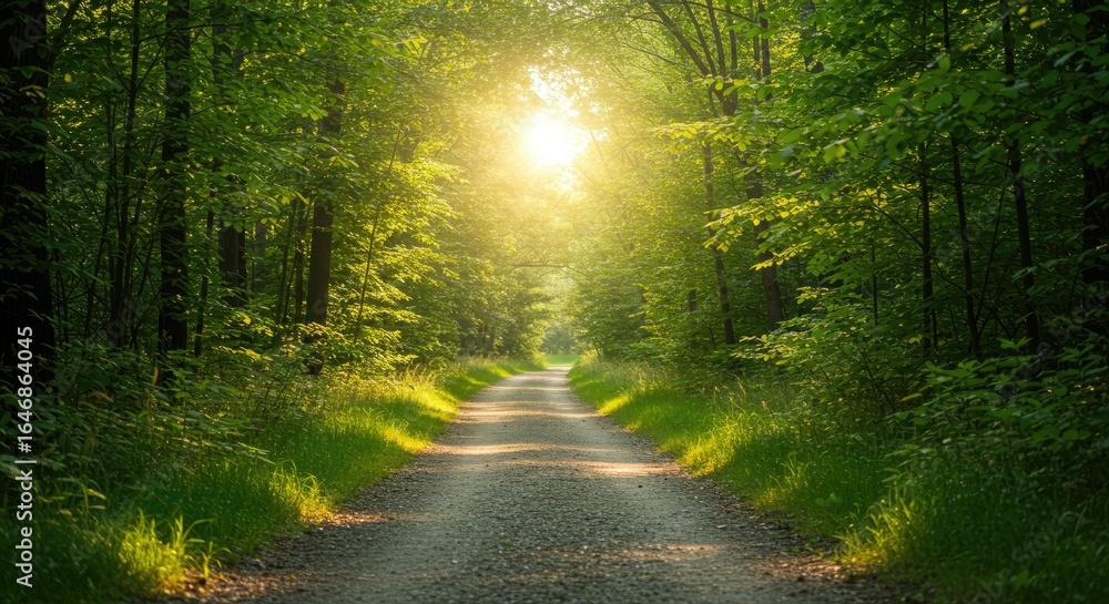 Naklejka premium Sunlight path through a forest