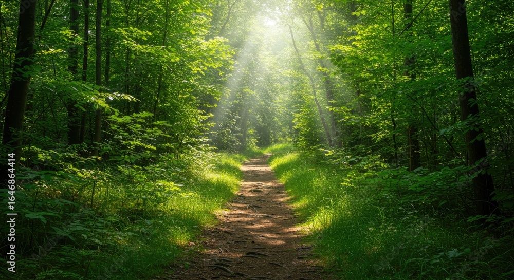 Fototapeta premium Sunlight Path Through Lush Forest