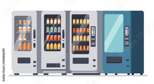 Modern vending machines with snacks and drinks in flat style