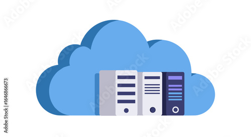 Cloud computing concept with server racks in modern 3d style