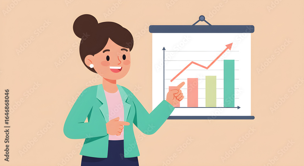 Cartoon Businesswoman Presenting Chart in Flat Vector Style Cartoon Businesswoman Presenting Chart in Flat Vector Style