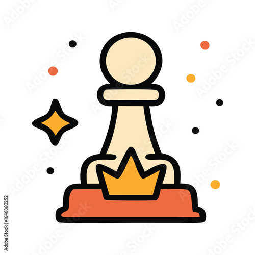 White pawn piece wearing a golden crown, perfect for chessthemed designs and illustrations, representing power, strategy, or competition themes.