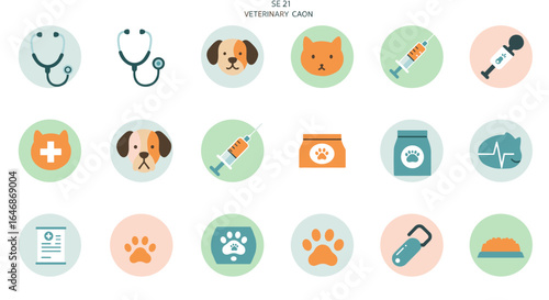 Colorful flat icons for veterinary and pet care