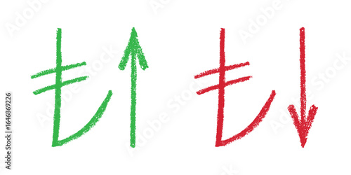 Hand drawn turkish lira currency symbol Growth and fall profit with arrow up and down Brush stroke doodle Element for design