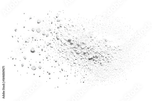 Fine white powder particles scattered on a transparent background