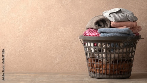 Laundry basket with folded towels and clothes